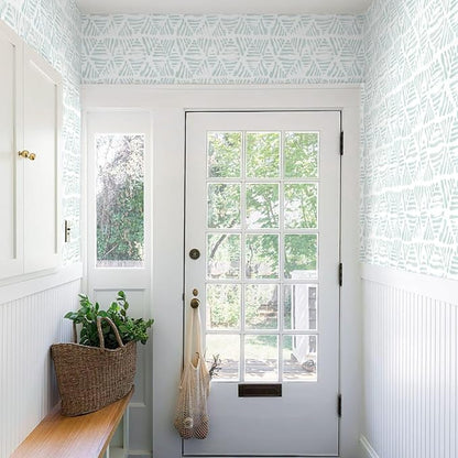 Peel and Stick Wallpaper Modern Geometric Wallpaper 17.3" x 197" Boho Green and White Contact Paper Striped Self Adhesive Removable Wall Paper for Bedroom Cabinets Drawers Waterproof Vinyl Roll