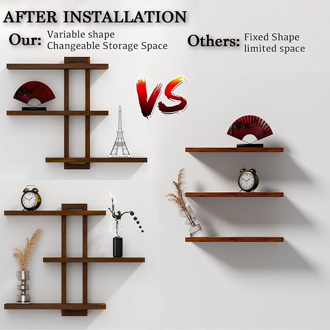 Variable Wood Floating Shelves Set of 3, Wall Cube Shelves 28.35