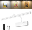 Picture Light, 15.35inch Wireless Picture Lights for Wall Rechargeable, 5400mAh Battery Wall Light with Remote, 3 Color Art Lighting for Paintings with Timer and Dimmable for Display, Gallery (White)