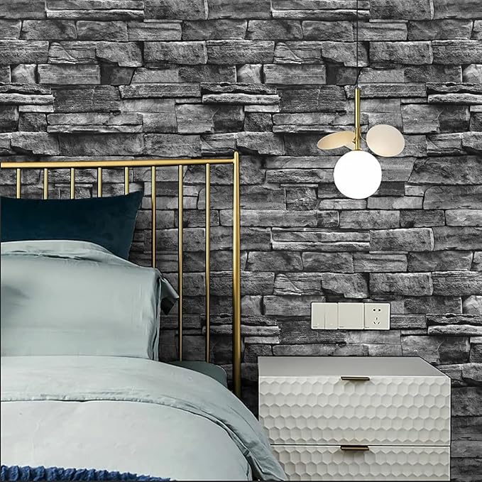 Jeweluck Grey Brick Wallpaper Peel and Stick Wallpaper 17.7inch×236.2inch Faux Stone Self Adhesive Wallpaper Kitchen Backsplash Peel and Stick Brick Contact Paper Removable Wall Paper Decor Vinyl