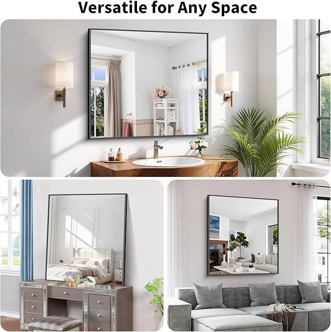 Koonmi Black Framed Bathroom Mirror - Shatterproof 36