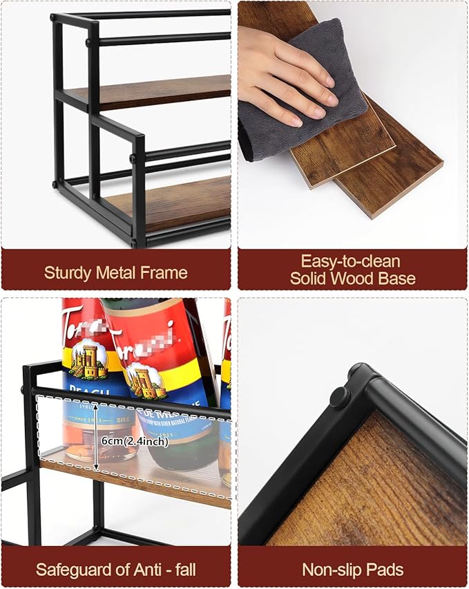 Coffee Syrup Rack Organizer, 2-Tier 10-Bottle Syrup Holder Stand for Coffee Bar & Liquor Display Shelf, Countertop Stand for Coffee Syrups, Wine, Spice, Soda Bar