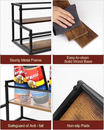 Coffee Syrup Rack Organizer, 2-Tier 10-Bottle Syrup Holder Stand for Coffee Bar & Liquor Display Shelf, Countertop Stand for Coffee Syrups, Wine, Spice, Soda Bar