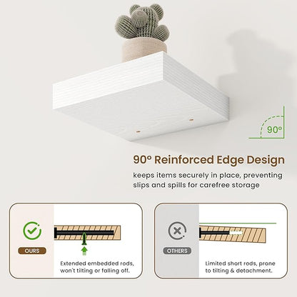 Marsmiles Square Floating Shelves for Wall, 8" W x 8" D x 1.25" H, 3 Pack Small Wall Mounted Engineered Wood Shelves with Invisible Brackets for Living Room, Bedroom, Bathroom, Kitchen Decor, White