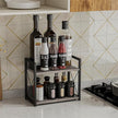 Giikin Countertop Shelf Organizer, 2 Tier Kitchen Spice Rack Organizer for Countertop, Wood Coffee Counter Shelf Organizer for Home (Grey, S)