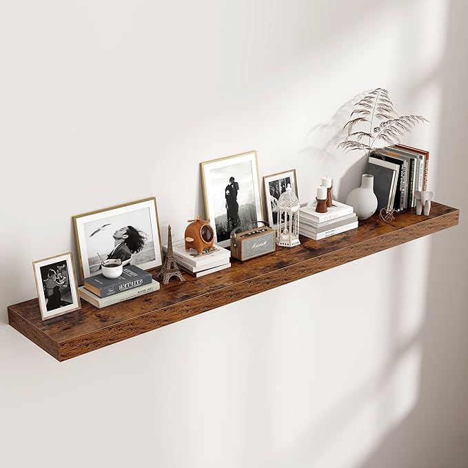 Floating Shelves for Wall, 72 Inch Wide x 12 Inch Deep Floating Shelves, Long Wood Floating Wall Shelf Shelves for Living Room Bathroom Bedroom Kitchen Home - (Brown, 72