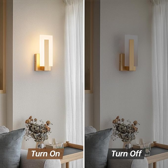 Modern Wall Sconces Set of 2, 3000K Warm White Wall Sconce, Acrylic Gold Wall Lamp, Hardwired Wall Mount Lighting Fixture for Hallway, Bedroom, Study, Living Room Indoor Wall Light