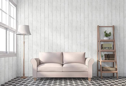 CiCiwind Peel and Stick Wallpaper Wood Contact Paper White Shiplap Wall Paper Peel and Stick Modern Rustic Wood Removable Waterproof Self Adhesive Wallpapers for Cabinets Bedroom Bathroom 78.7"x17.7"