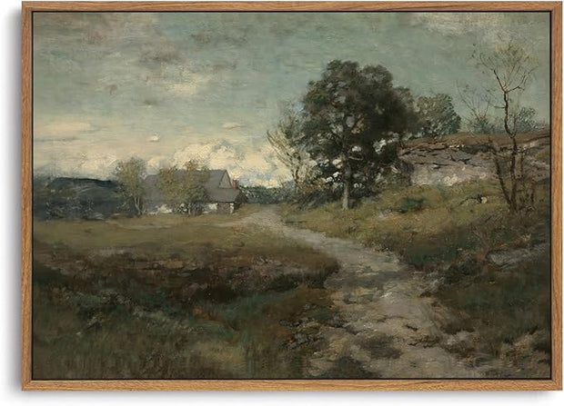 OIQArtOIQ Framed Vintage Landscape Wall Art French Country Cottage Natural Scenery Oil Painting Canvas Prints Farmhouse Fall Decor Aesthetic Pictures for Kitchen Bedroom Living Room Bathroom