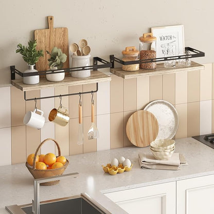 YGEOMER Floating Shelves for Bathroom Organizer Over Toilet, Wall Mounted Bathroom Shelves with Towel Bar, Wall Shelf for Bedroom Kitchen Living Room Storage (Rustic Brown-Black)