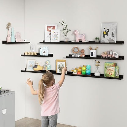 Picture Ledge Shelf, Floating Shelves Set of 2, 36 Inches Nursery Book Shelves for Toys Storage, Kids Bookshelf Wall Mounted for Living Room Bedroom Decor Books Photo Frames, Black