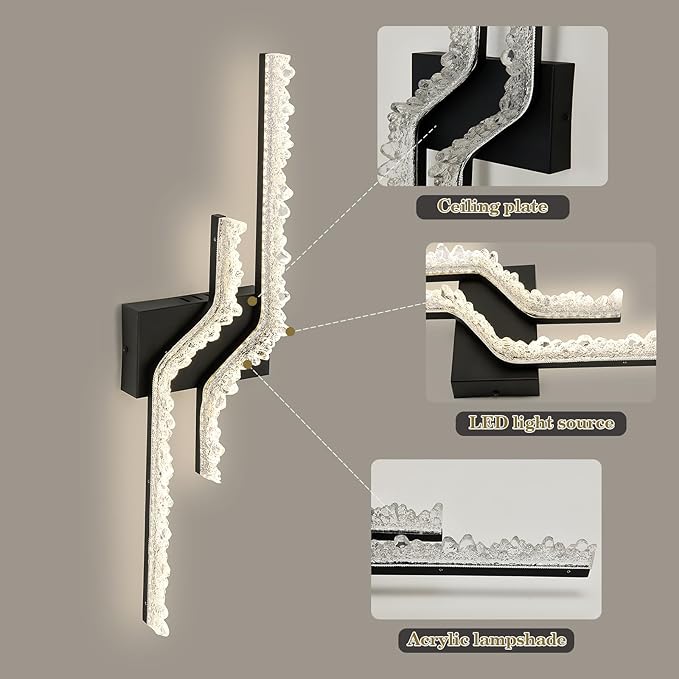 Modern Vanity Light Black 6000k LED Indoor Wall Lamp Acrylic Wall Light Fixture for Bedroom Living Room Hallway.