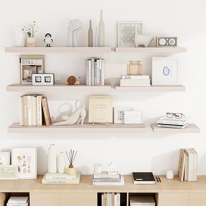 48 Inch Floating Shelves, 3D Textured Wood Grain, 48