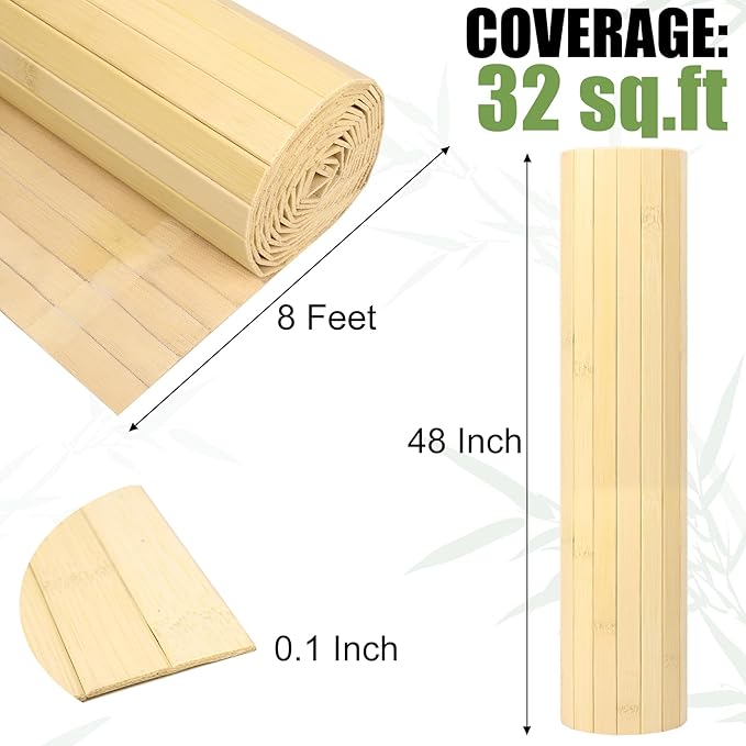 Bamboo Wall Panel for Interior Wall Decor, Renewable Pole Wrap Wainscoting Roll Bamboo Covering Paneling for Ceiling Office Bedroom Living Room (48