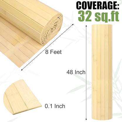 2 Pack Bamboo Wall Panel for Interior Wall Decor, Renewable Pole Wrap Wainscoting Roll Bamboo Covering Paneling for Wall Ceiling Office Bedroom Living Room (48" H x 96" L, Raw)