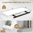 Fun Memories Floating Shelves, 9.3'' Deep Solid Pine Wood Wall Shelves for Storage, Wall Mounted Display Shelf with Invisible Heavy-Duty Metal Bracket, 24'' Width Set of 2, White