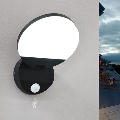 Wired Motion Sensor Outdoor Lights Fixtures LED 18W Modern Exterior Porch Lights Wall Sconces Light for Doorway Patio Garage Matt Black Round 6000K Cool White
