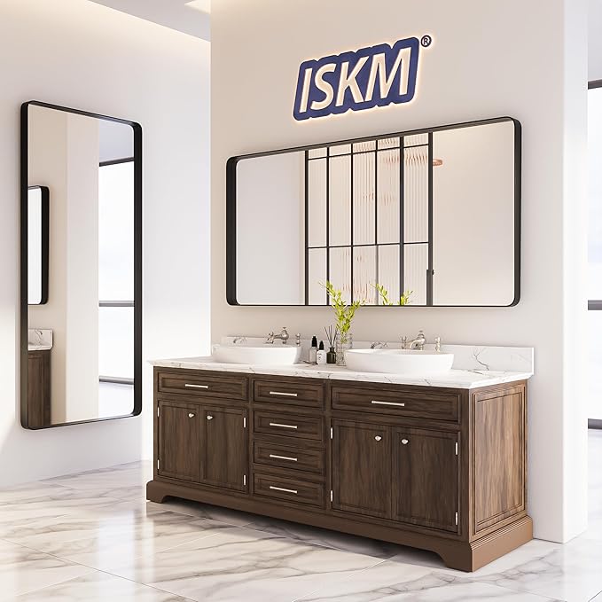 ISKM Large Black Framed Mirror for Bathroom 72