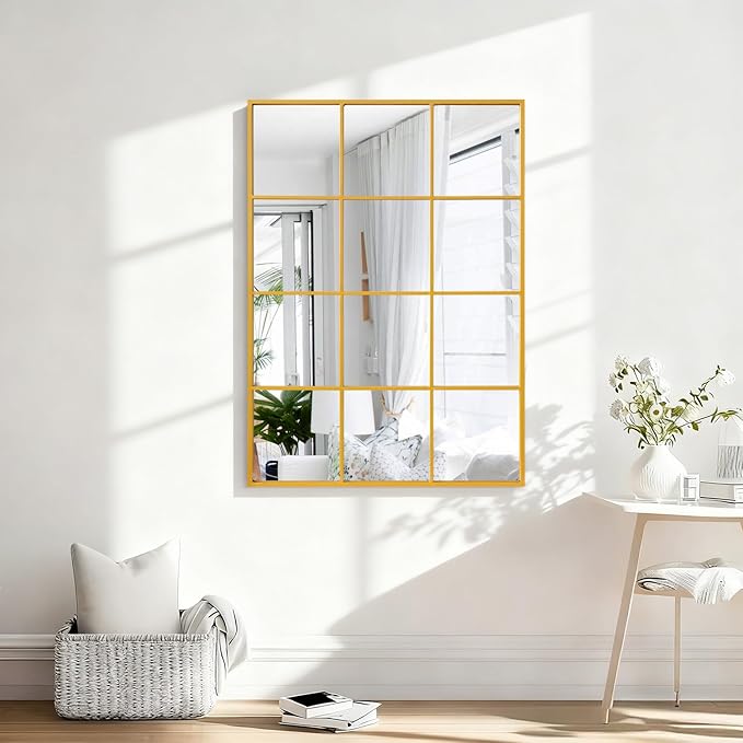 Large Rectangle Large Wall Mirror, Gold Metal Framed Mirror Golden Wall Mounted Decorative Mirrors for Living Room Bedroom Entryway 24x35 Inch Decor