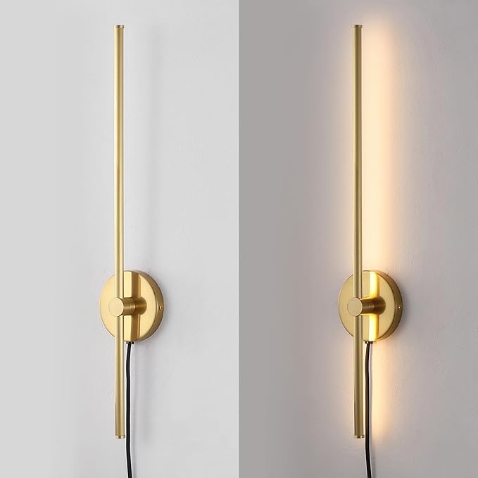 JONATHAN Y 27.25" Brass Gold 1-Light Modern Integrated LED Wall Sconce, Minimalist Plug-in Adjustable Bar Lamp for Bedroom Living Room, Dimmable Iron Metal Wall Light, 3000K (JYL7136B)