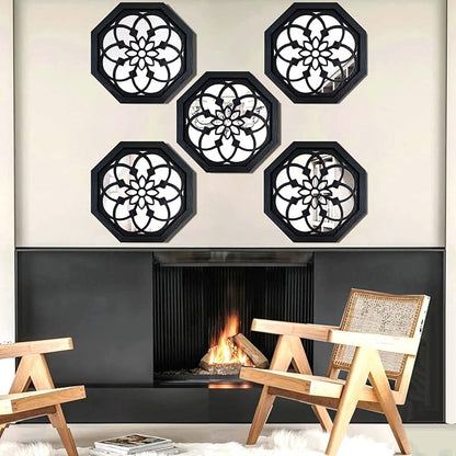 2-Piece Octagon Wall-Mounted Mirrors,Vintage Farmhouse Mirror for Wall Decor,Black Decorative Accent Mirror for Foyer, Bathroom, Bedroom. (12”x12”)