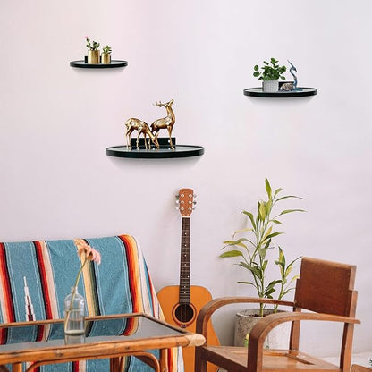 Cityelf Floating Shelves Wall Mounted Wall Decor Iron Glass Hanging Shelf Home Decor Set of 3 Display Ledge Shelves for Living Room Bedroom Office-Black