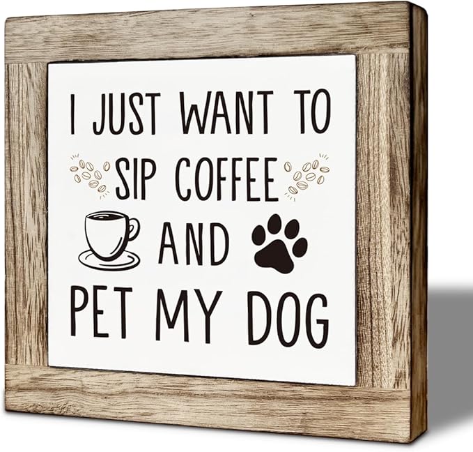 Coffee Bar Decor, Funny Coffee Wooden Block Sign Decorations, for Home Kitchen Office Cafe Bar Wall Table Top Shelf Decoration, Rustic Wooden Table Top Decor 5.9×5.9 inch