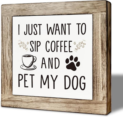 Coffee Bar Decor, Funny Coffee Wooden Block Sign Decorations, for Home Kitchen Office Cafe Bar Wall Table Top Shelf Decoration, Rustic Wooden Table Top Decor 5.9×5.9 inch