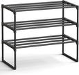 SONGMICS Shoe Rack, 3-Tier Shoe Organizer, Metal Storage Shelf, Upright or Upside Down, for 8-12 Pairs, Stackable, for Entryway, 11.8 x 26.8 x 21.7 Inches, Black ULSA203B01