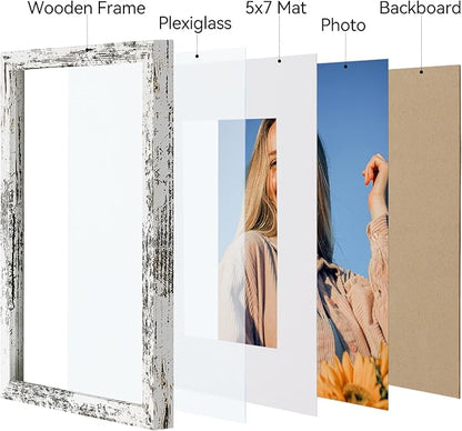 Vittanly 8x10 Picture Frame Set of 4, Display Pictures 5x7 with Mat or 8x10 without Mat, Photo Frames for Wall or Tabletop Display, Distressed White