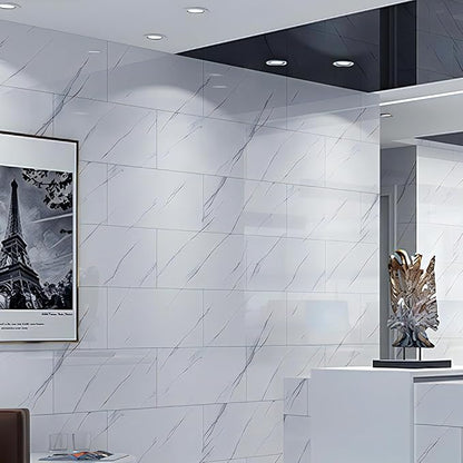 Glossy Marble Contact Paper White Peel and Stick Wallpaper Marble Wallpaper Self-Adhesive Removable 15.7"x78.7" Wall Paper for Cabinets Bathroom Waterproof Wallpapers Modern Decorative