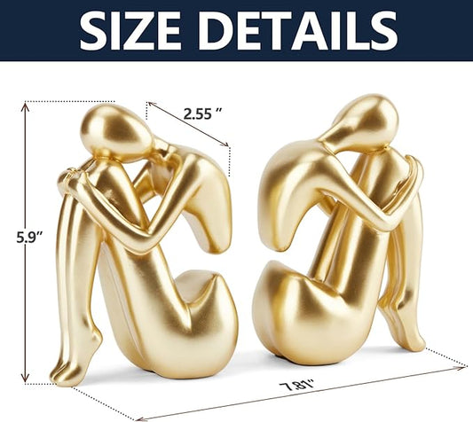 Gold Bookends Book Ends, Unique Decorative Girl Thinker Design,Non-Slip Home Office Bookshelf Decor, Modern Book Holder for Shelves, Heavy Duty Resin Book Stopper for Books,1Pair/2Piece