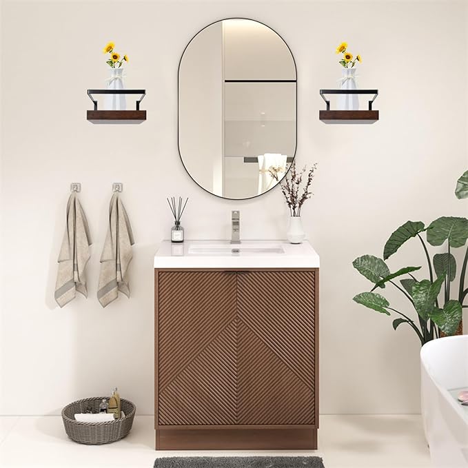 ARTORA Wall Mounted Plant Holder, Wooden Floating Shelf with Invisible Bracket Wall Mount Wood Rack Small Decorative Display Shelves with Gaurdrail for Bedroom Living Room Bathroom (Brown, 1 Pack)