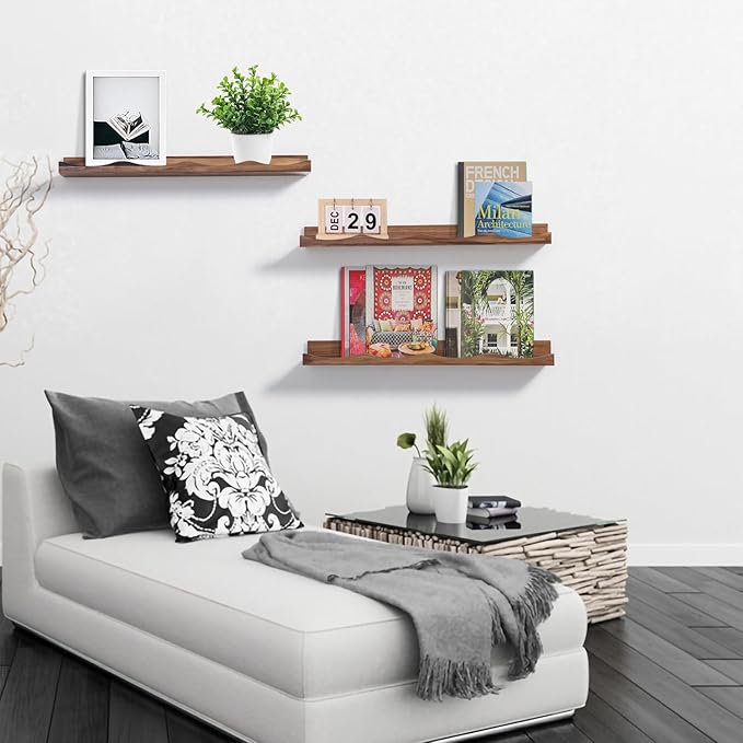 AZSKY Floating Bookshelf for Kids, Floating Shelves for Wall Cloud Picture Ledge Shelf Walnut 23.6 Inches Nursery Book Shelves Set 3, Baby Book Shelf for Toddler Room, Baby Room, Nursery Decor