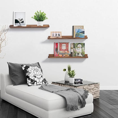 AZSKY Floating Bookshelf for Kids, Floating Shelves for Wall Cloud Picture Ledge Shelf Walnut 23.6 Inches Nursery Book Shelves Set 3, Baby Book Shelf for Toddler Room, Baby Room, Nursery Decor