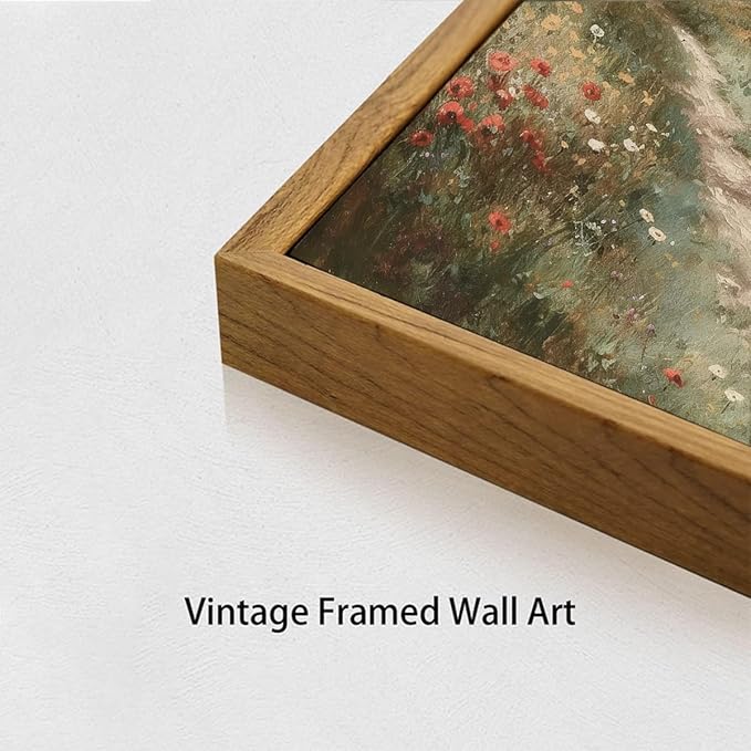 OIQArtOIQ Vintage Landscape Canvas Wall Art Framed Natural Scenery Painting Artwork Prints France Country Wilderness Farmhouse Decor Pictures Kitchen Bedroom Living Room Bathroom
