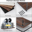 Shario Rustic Wood Floating Shelves - Set of 2, Wall Mounted Hanging Shelves with Black Towel Rack, Decorative Storage Shelves for Bathroom, Kitchen, Living Room & Bedroom (Dark Carbonized Brown)