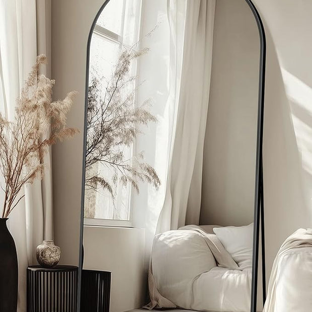 Full Length Mirror with Stand, 71"x28" Arched Full Body Mirrors, Large Stand Up Mirror, Aluminum Frame Floor Standing Mirrors, Freestanding Hanging Leaning Mounted for Bedroom Living Room Black