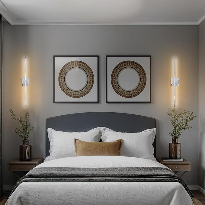 Modern LED Wall Sconces, Hardwired Wall Sconces, 3000K Warm Light Wall Lamp, Wall Light Fixtures for Living Room, Bathroom, Bedroom, Chrome