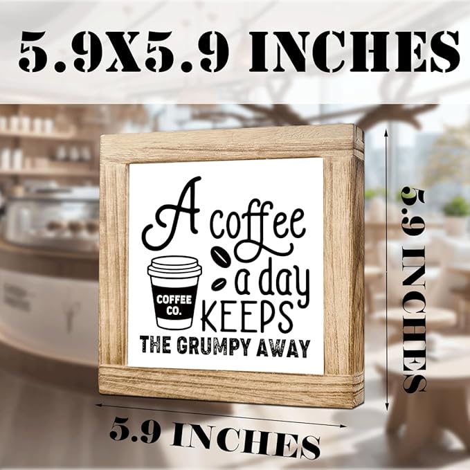 Funny Coffees Decor Sign A Coffee A Day Keeps The Grumpy Away Vintage Coffees Signs Funny Wood Wall Decor Farmhouse Cafe Sign Wall Decoration For Kitchen Office Bar Gift For Coffee Lovers 5.9x5.9 Inch