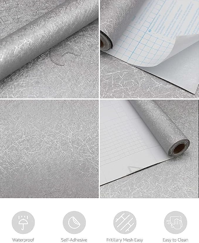 Abyssaly Silver Grey Peel and Stick Wallpaper, Embossed Self Adhesive Gray Contact Paper, Removable Home Decoration Wallpaper Covering for Bedroom Countertop 11.8