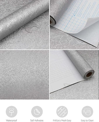 Abyssaly Silver Grey Peel and Stick Wallpaper, Embossed Self Adhesive Gray Contact Paper, Removable Home Decoration Wallpaper Covering for Bedroom Countertop 11.8" X 78.7"