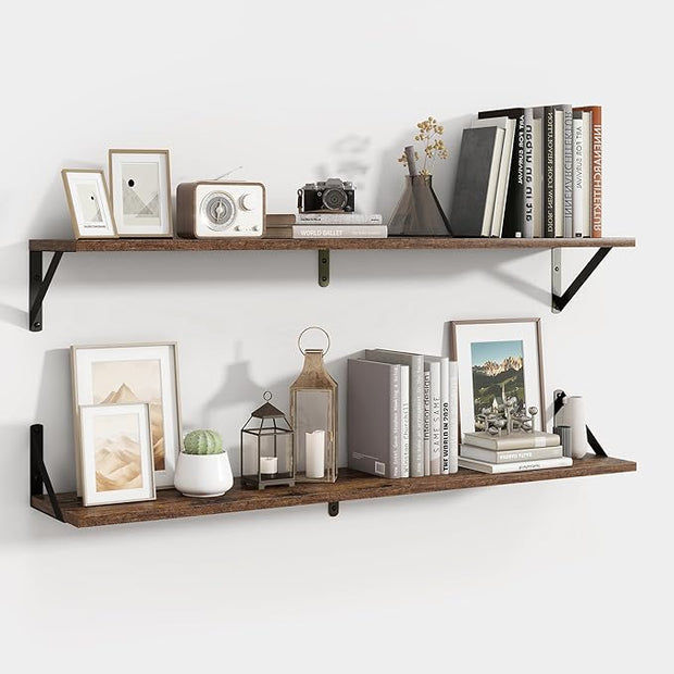 Axeman 40 Inch Floating Shelves | 8 Inch Deep Brown Wall Shelves Set of 2 | 39.4" W x 8" D Rustic Brown Wood Shelves for Bathroom Kitchen Living Room
