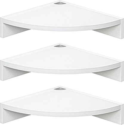 Fun Memories Corner Shelf Wall Mount, Wood Floating Corner Shelves, Corner Wall Shelf for Bedroom, Bathroom, Kitchen, Living Room (White, 3 Pack)