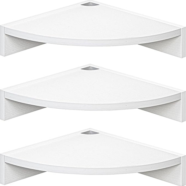Fun Memories Corner Shelf Wall Mount, Wood Floating Corner Shelves, Corner Wall Shelf for Bedroom, Bathroom, Kitchen, Living Room (White, 3 Pack)