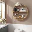 Round Wall Shelf Gold, 3 Tier Metal & Wood Circle Shelf Set, Round Shelves Wall Decor for Living Room,Bedroom,Bathroom (Gold)