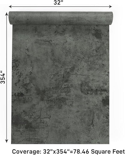 VaryPaper Large Size 32''x354'' Industrial Concrete Peel and Stick Wallpaper Modern Dark Grey Concrete Look Contact Paper Self Adhesive Cement Wall Mural for Bedroom Bathroom Kitchen Countertops Table