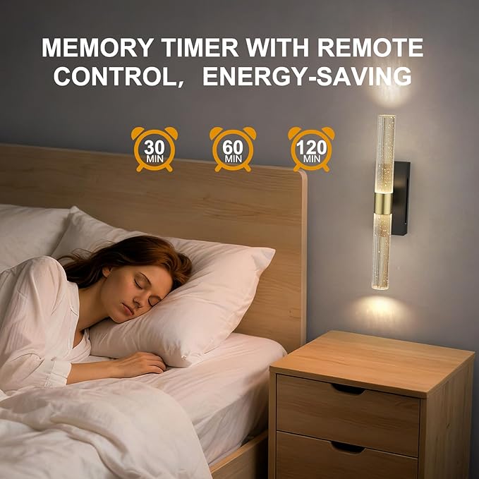 Crystal Battery Operated Wall Sconces Set of 2, Black and Gold Rechargeable Wireless Wall Light Fixtures with Remote Control, 3CCT and 12 RGB Dimmable Wall Lamps for Bedroom Living Room Hallway