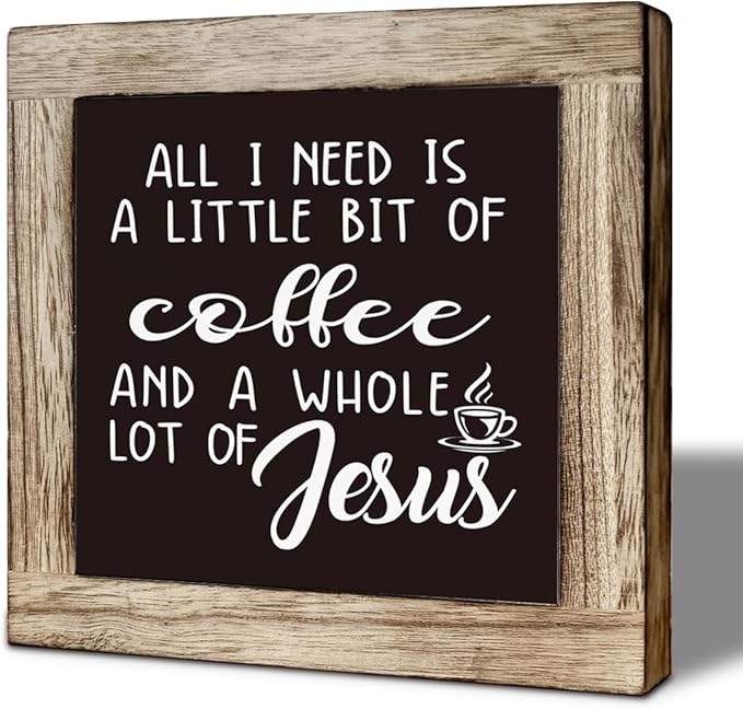 Coffee Bar Decor, Vintage Coffee Sign Decor for Kitchen, Rustic Wood Signs for Kitchen Cafe Bar, Square Wood Block Sign Table Decoration, Small Decoration for Shelves 5.9×5.9 inch