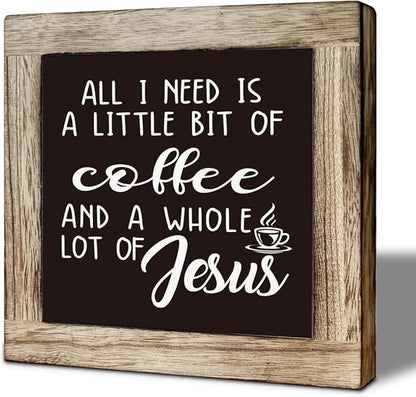 Coffee Bar Decor, Vintage Coffee Sign Decor for Kitchen, Rustic Wood Signs for Kitchen Cafe Bar, Square Wood Block Sign Table Decoration, Small Decoration for Shelves 5.9×5.9 inch